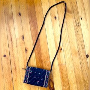 Vera Bradley Black with Small Red Roses and Flowers Crossbody Bag